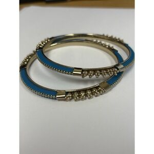 2 Teal Statement Bangle Bracelets with Gold Tone Accents, Stacking, Boho Vibe